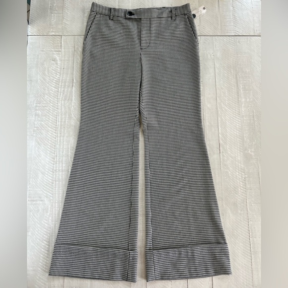 Women's Maeve Anthropologie Low-Slung Flared Trousers Houndstooth Pants NWT 10 - Picture 5 of 13